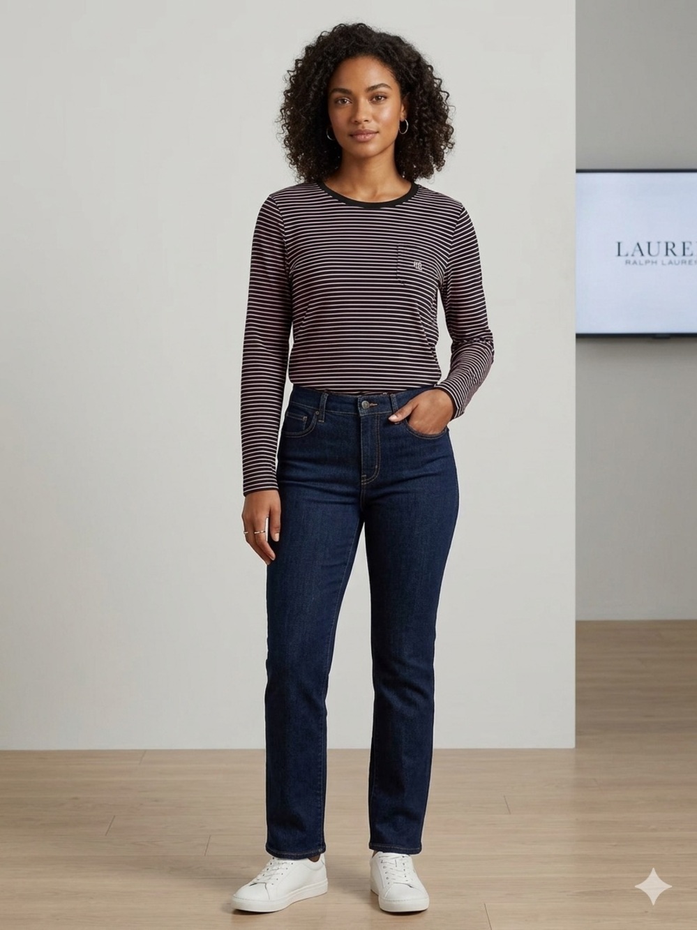 Ralph Lauren Black and Pink Striped Long-Sleeve Tee